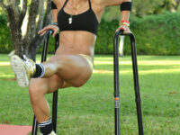 Jennifer Nicole Lee Sports Bra Ant Golden Shorts Workout Miami Park