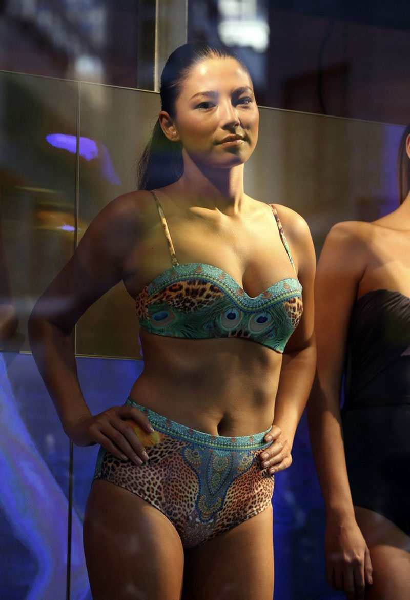 Jessica Gomes Bikini Standing Store Window Sydney