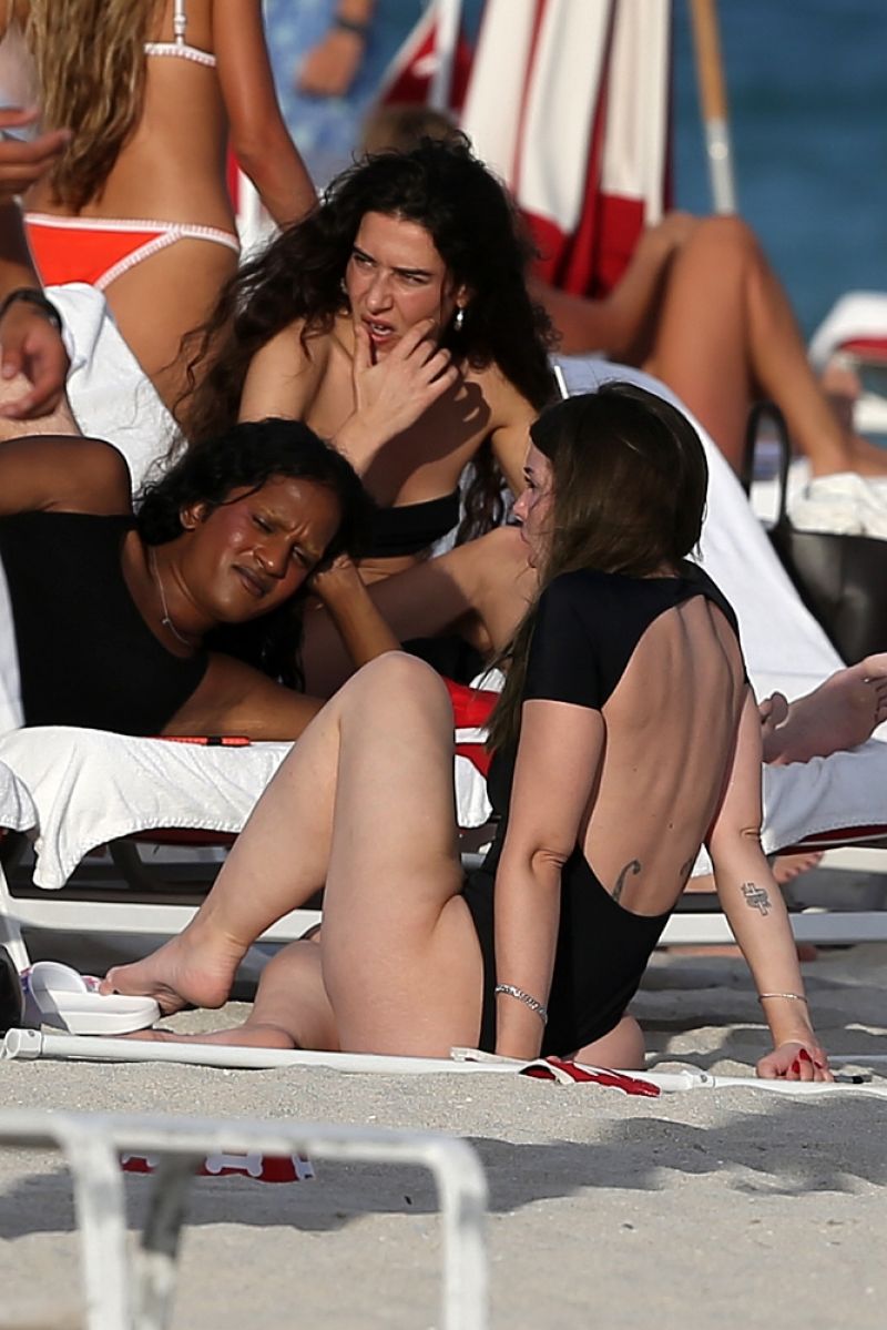 Julia Fox Black Swimsuit Out On The Beach Miami