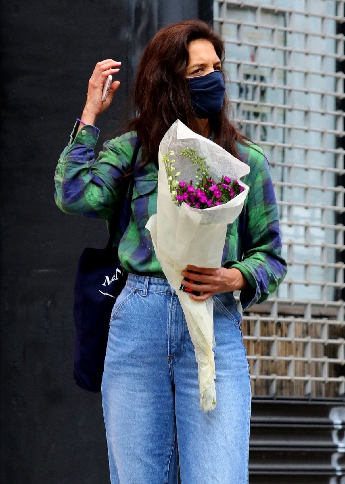 Katie Holmes Out Shopping Flowers New York