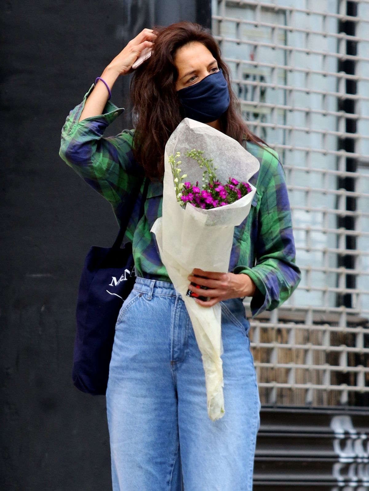 Katie Holmes Out Shopping Flowers New York