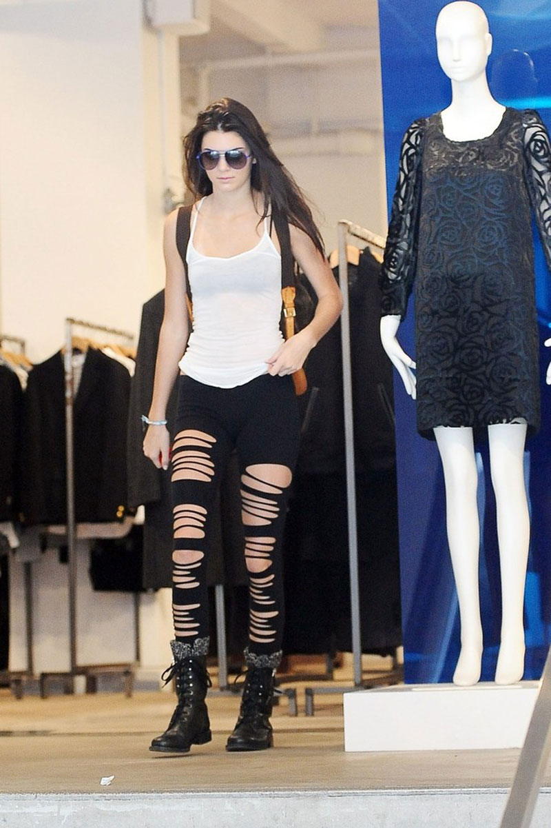 Kendall Jenner Riped Black Leggings Heads To Studio Chelsea Piers