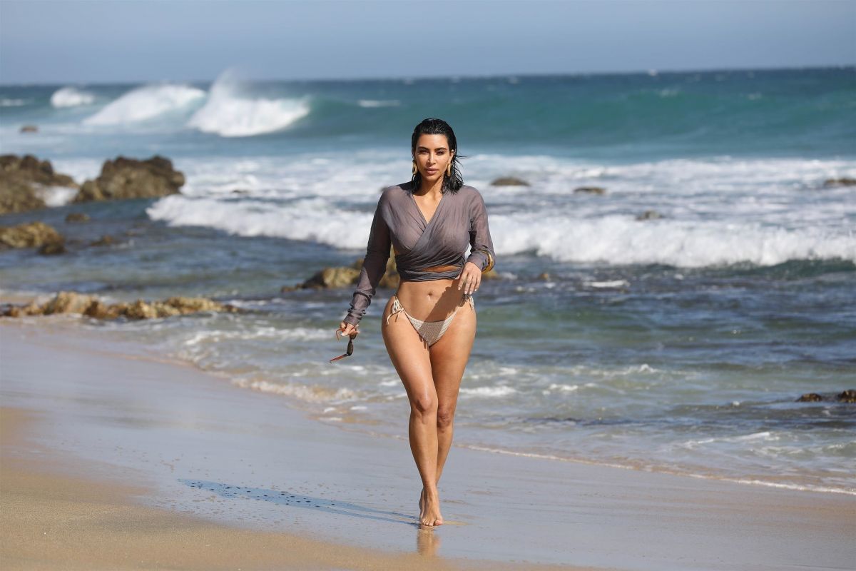 Kim Kardashian Bikini Bottom Out Beach Malibu