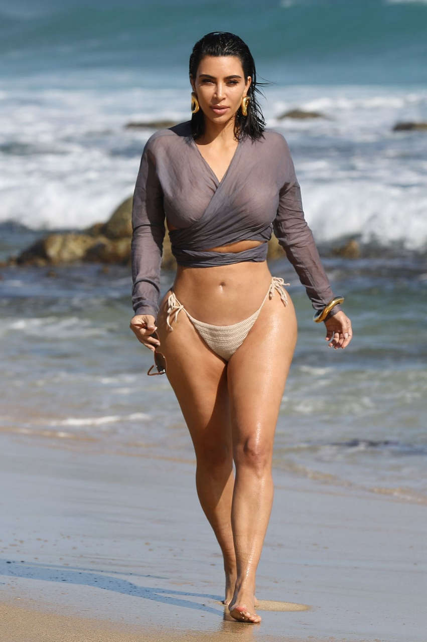 Kim Kardashian Bikini Bottom Out Beach Malibu