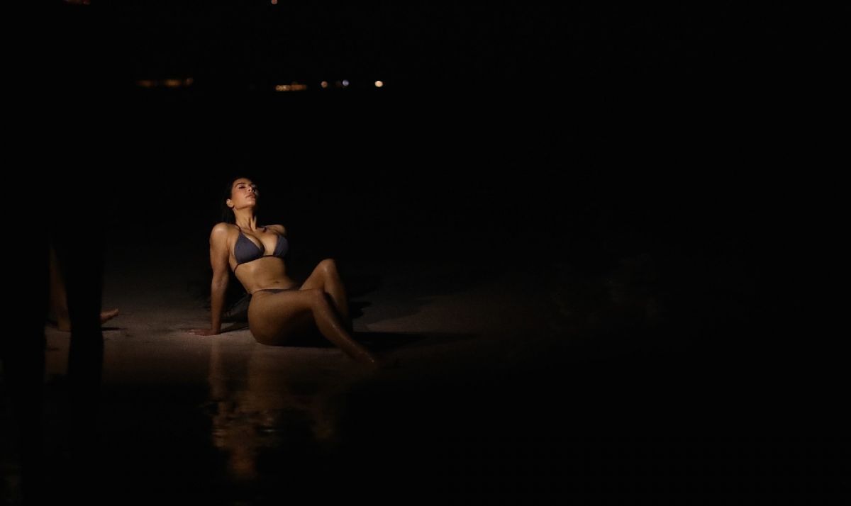 Kim Kardashian Swmisuit Evening Photoshoot For Her Skims Swimwear Line