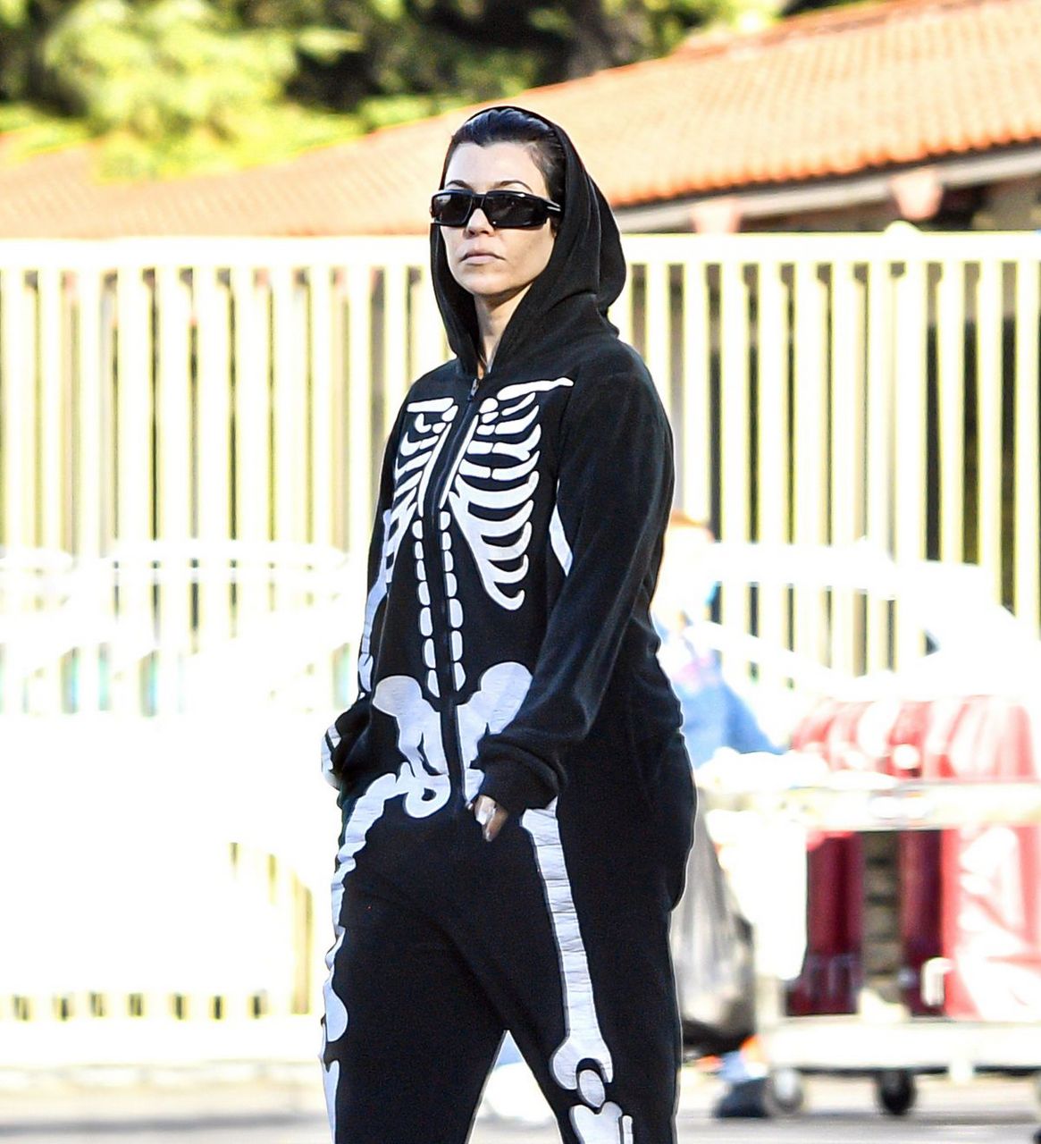 Kourtney Kardashian Skeleton Onesie Out Calabasas