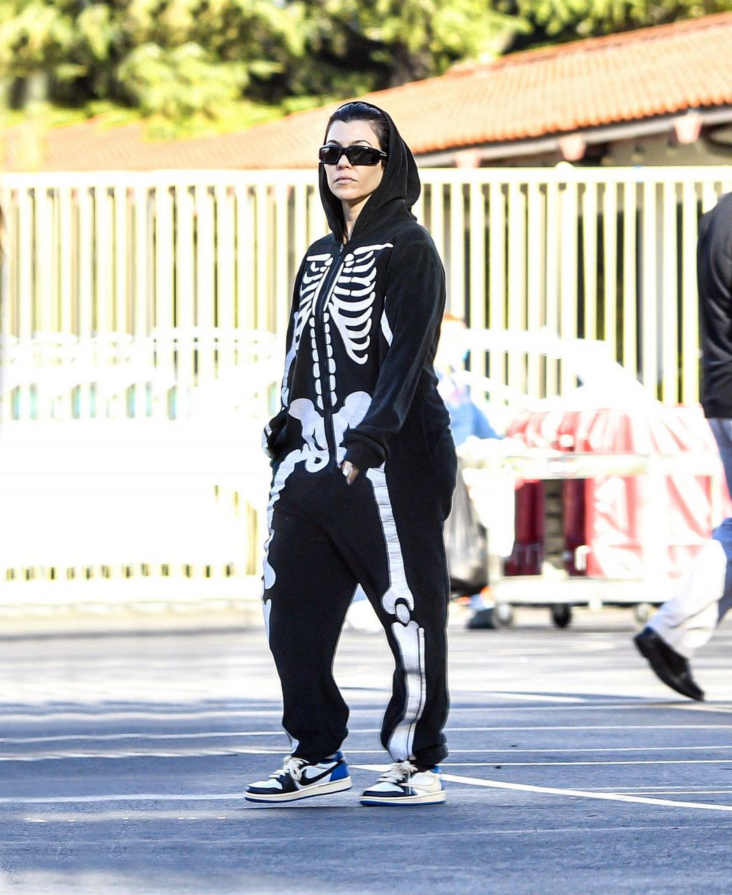 Kourtney Kardashian Skeleton Onesie Out Calabasas