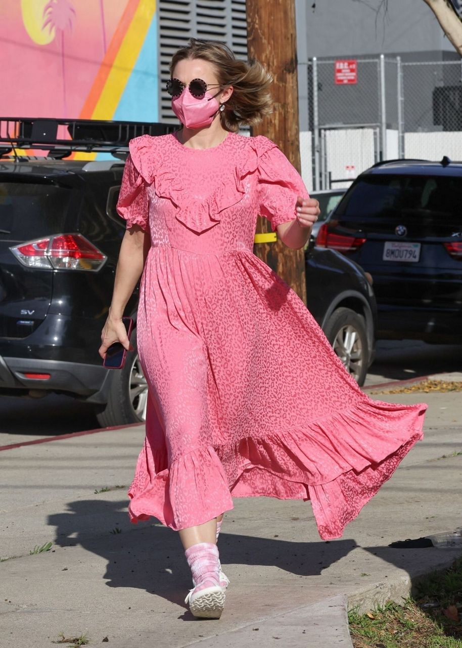 Kristen Bell Pink Dress Out Los Angeles