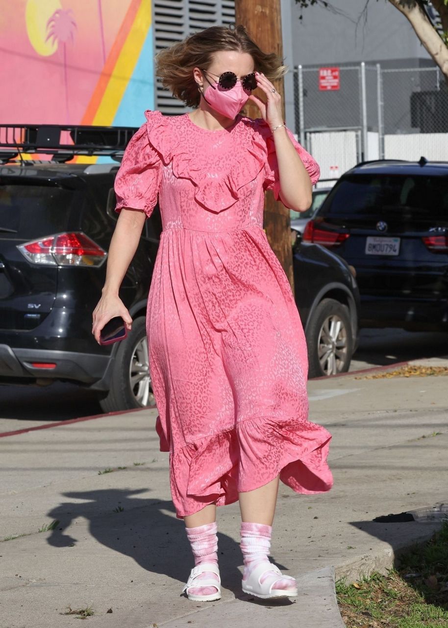 Kristen Bell Pink Dress Out Los Angeles