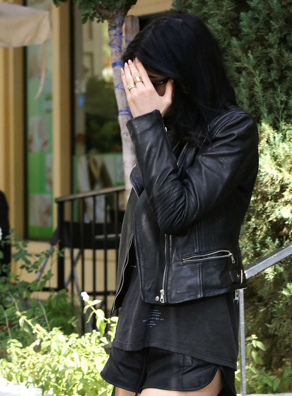 Kylie Jenner Shorts Over Knee Boots Out For Lunch