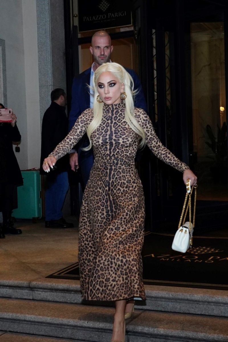 Lady Gaga Leopard Print Dress Leaves Her Hotel Milan