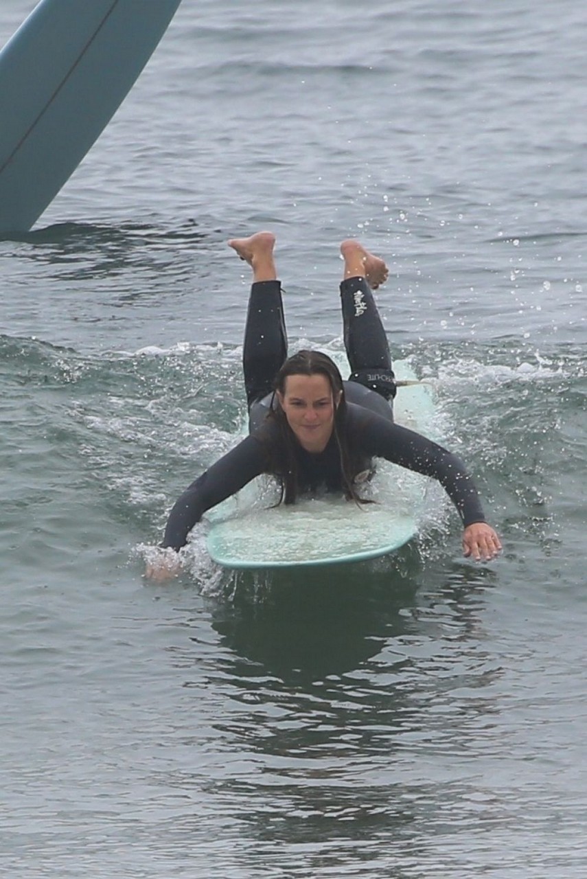 Leighton Meester Wetsuit Surfing Malibu