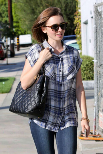 Lily Collins Arrives Andy Lecompte Salon Los Angeles