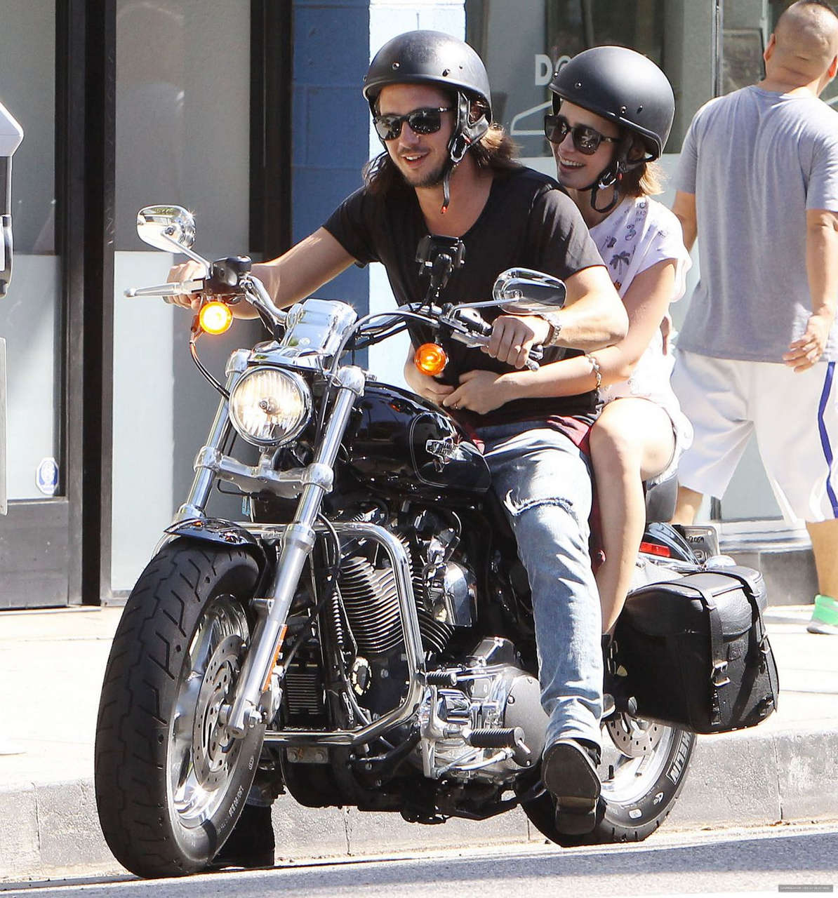 Lily Collins Boyfriend Riding Motorcycle Out Los Angeles