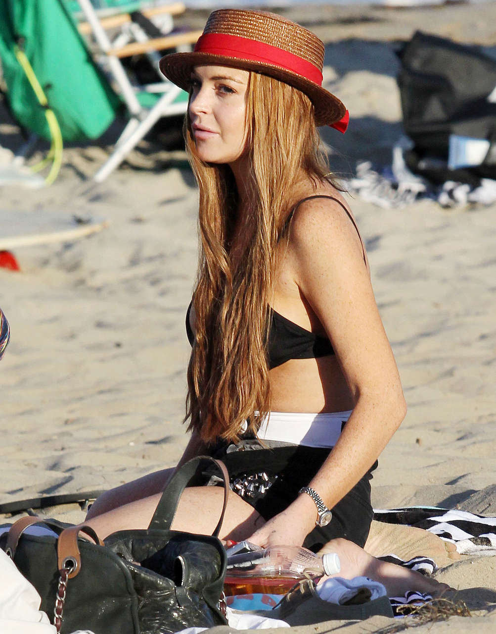 Lindsay Lohan Bikini Top Beach California