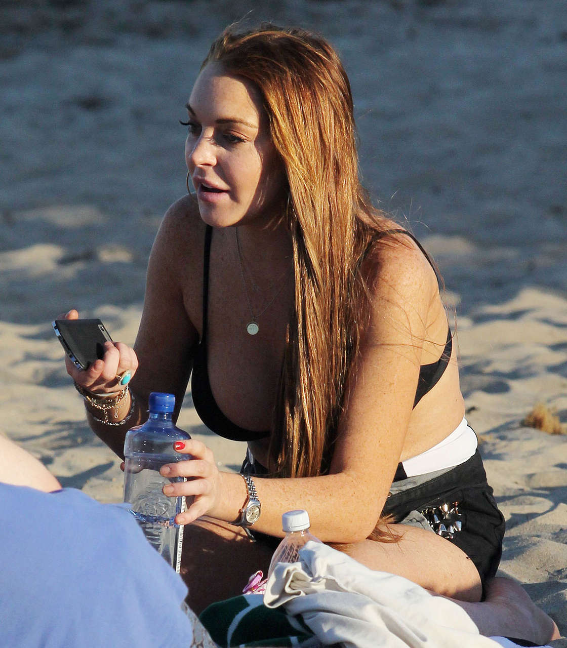 Lindsay Lohan Bikini Top Beach California