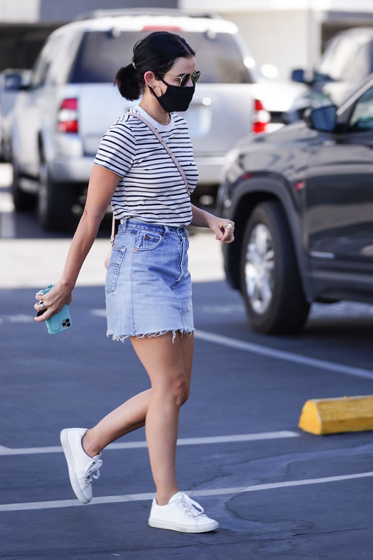 Lucy Hale Denim Skirt Out Toluca Lake