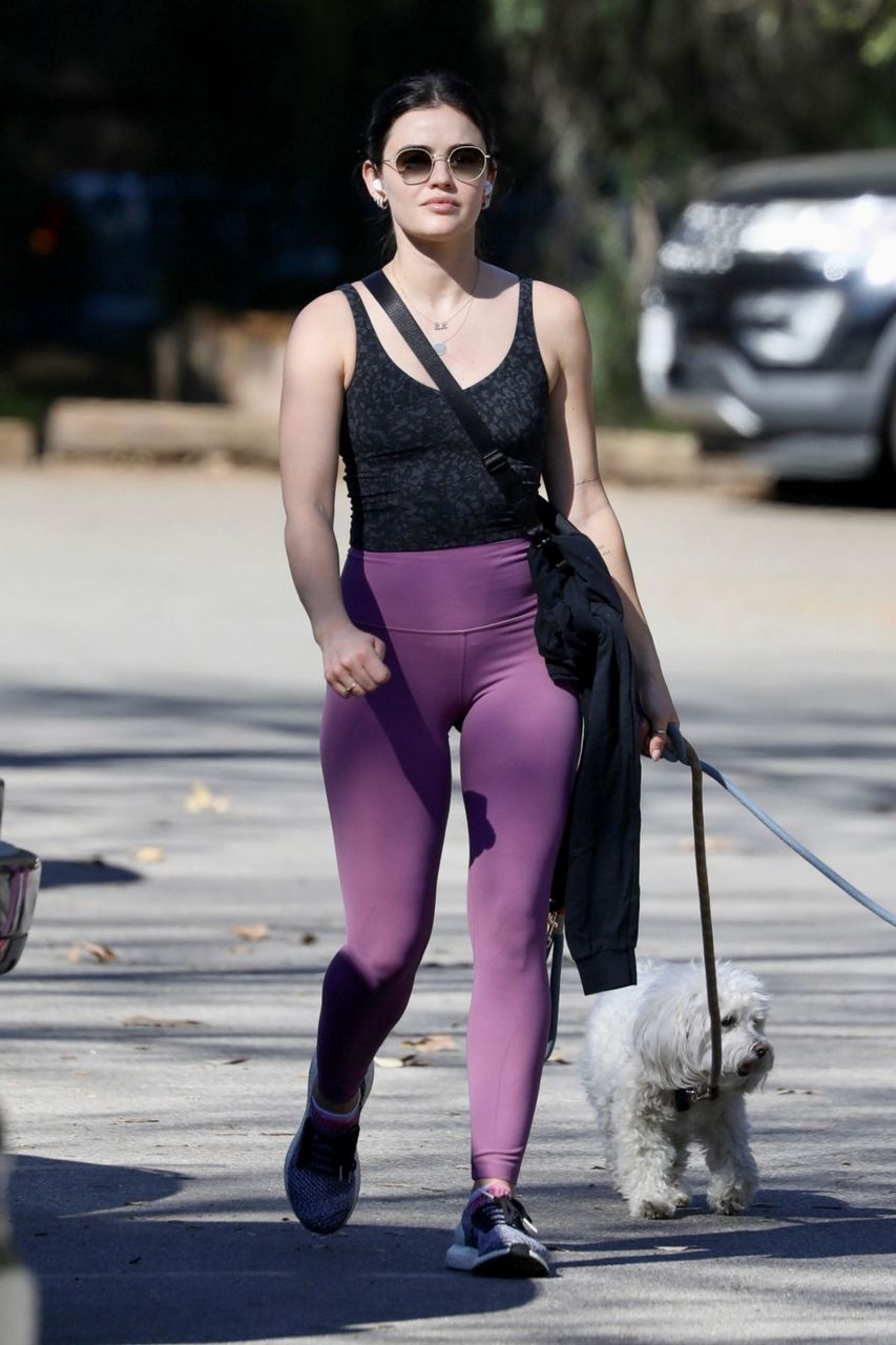 Lucy Hale Out Hikinig With Her Dogs Los Angeles