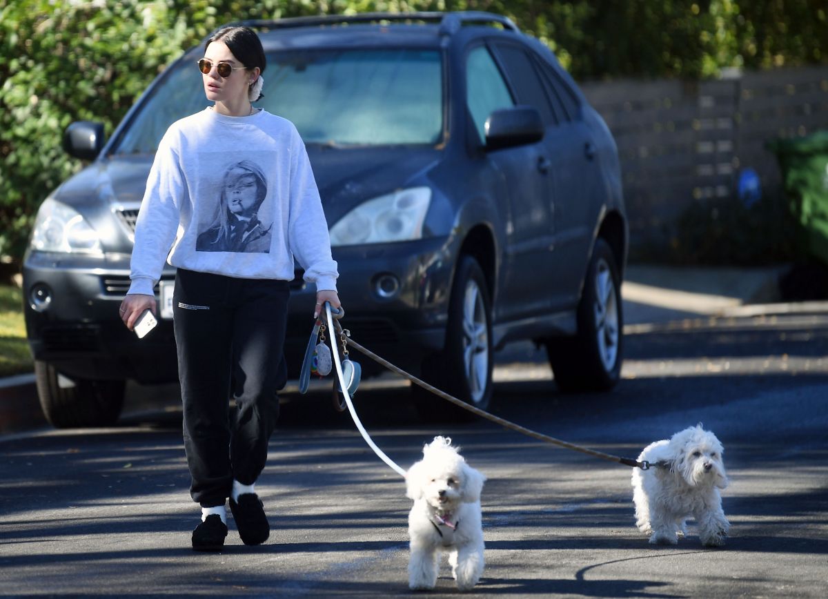 Lucy Hale Out With Her Dogs Hollywood Hills