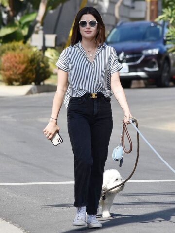 Lucy Hale Out With Her Two Dogs Studio City