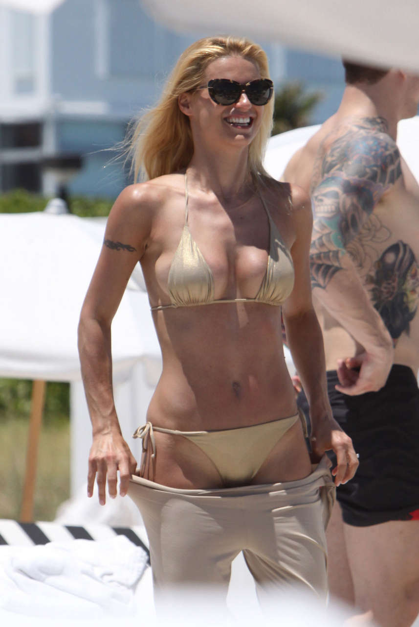 Michelle Hunziker Gold Bikini Beach Miami