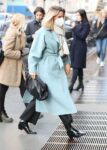 Michelle Hunziker Long Blue Coat Out Milan