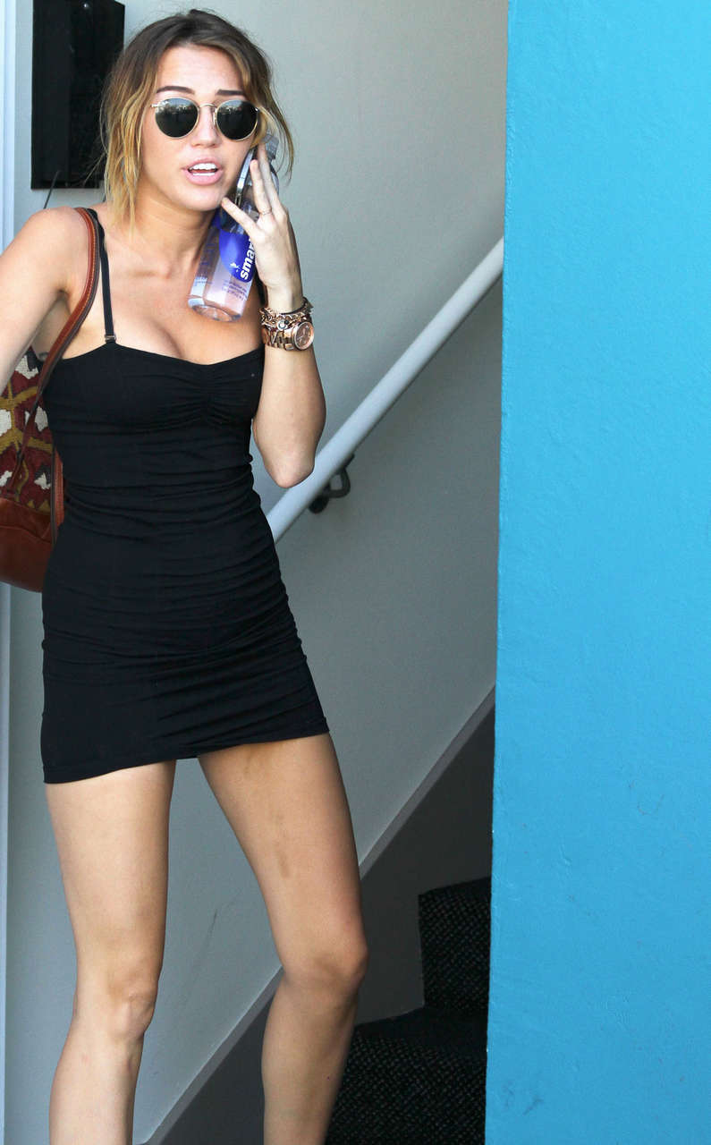 Miley Cyrus Black Mini Dress Leaving Pilates Class Los Angeles