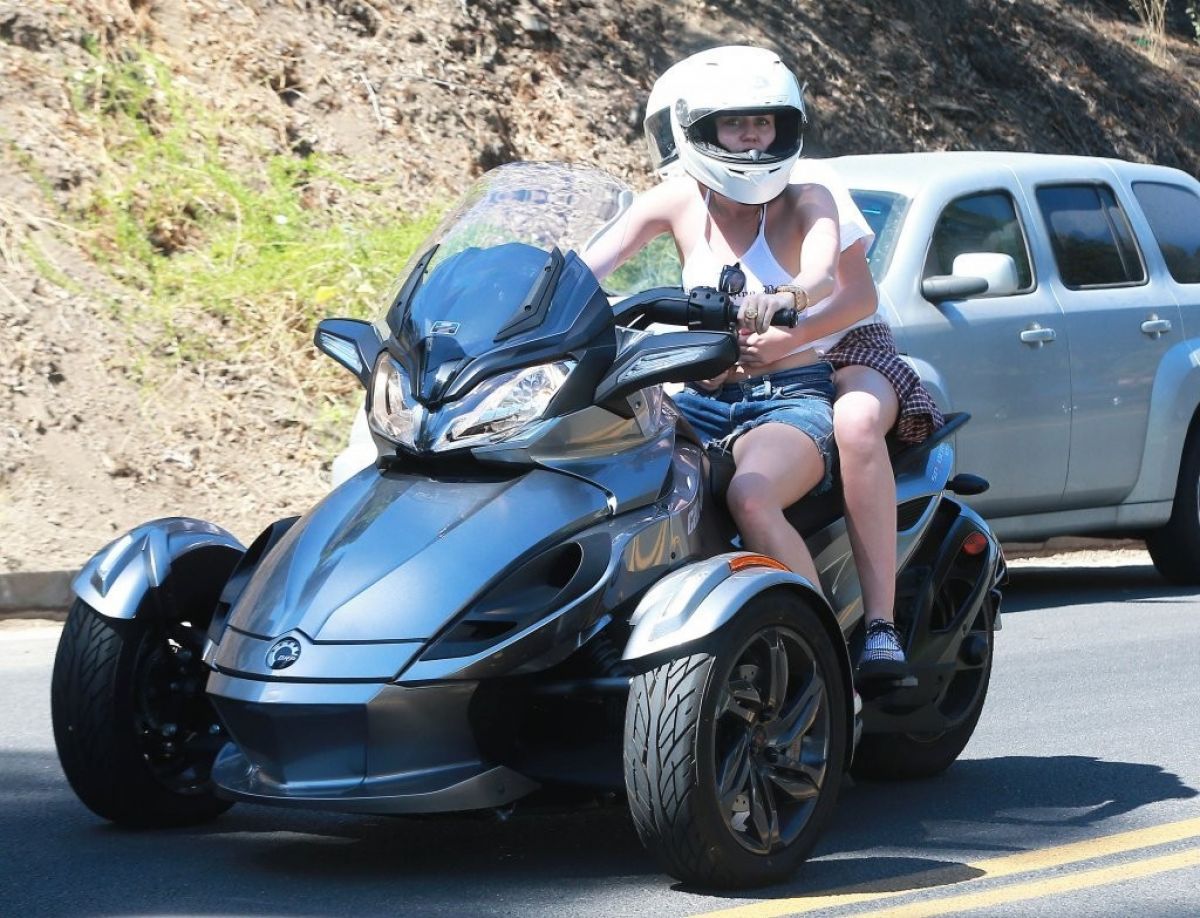 Miley Cyrus Riding Motorcycle Out Beverly Hills
