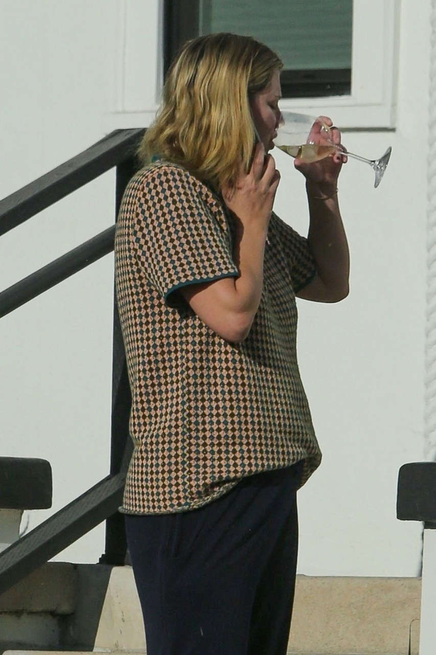 Mischa Barton Enjoying Glass Of Wine With Outside Her Home Los Angeles