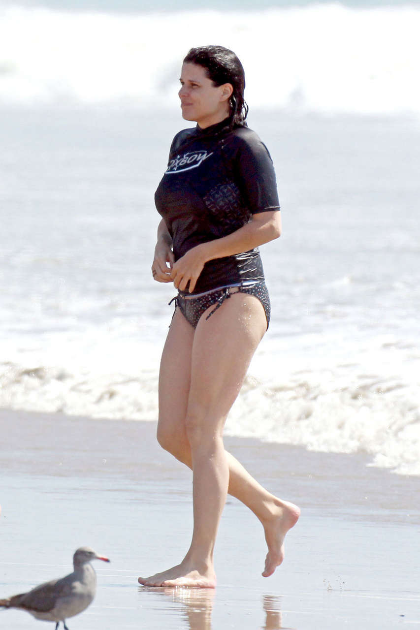 Neve Campbell Pregnant Bikini Top Beach Los Angeles
