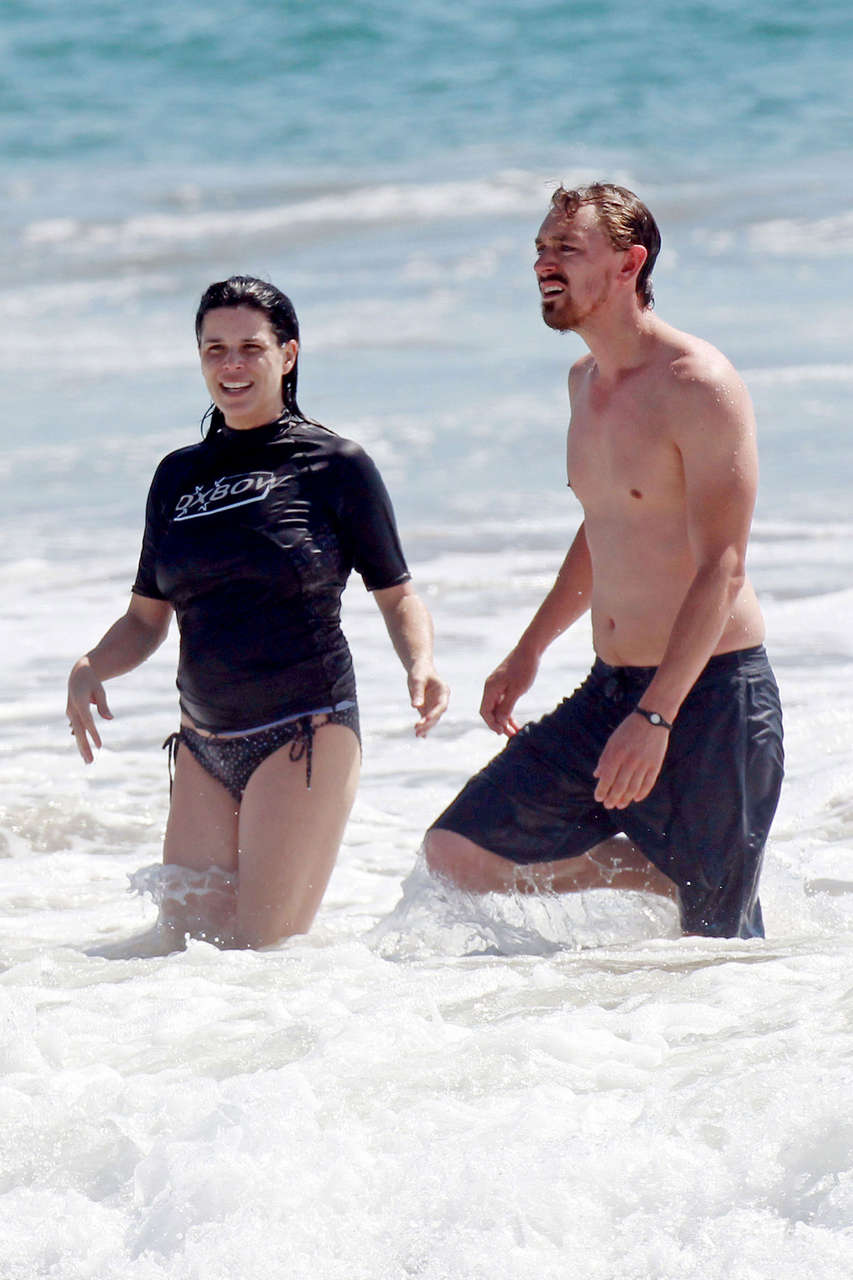 Neve Campbell Pregnant Bikini Top Beach Los Angeles