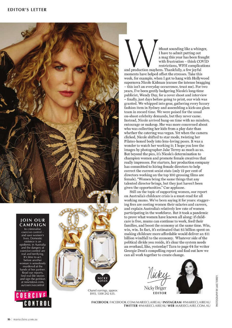 Nicole Kidman Marie Claire Magazine Australia November