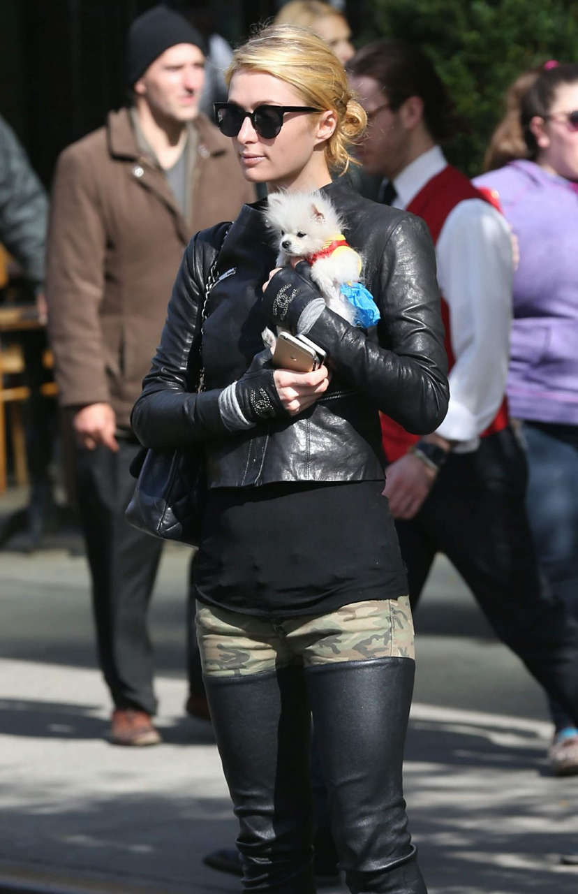 Paris Hilton With Her Dog Waiting For Cab New York