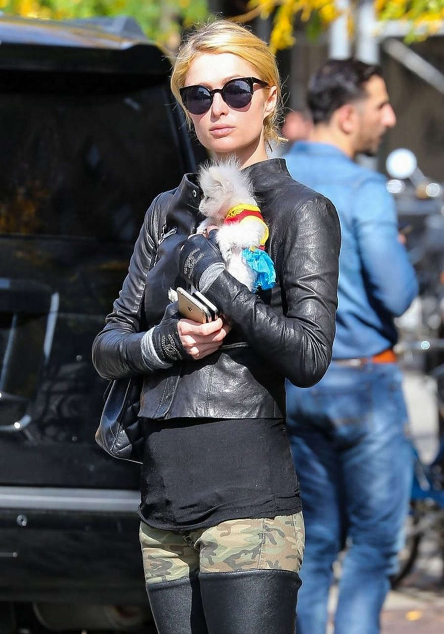 Paris Hilton With Her Dog Waiting For Cab New York