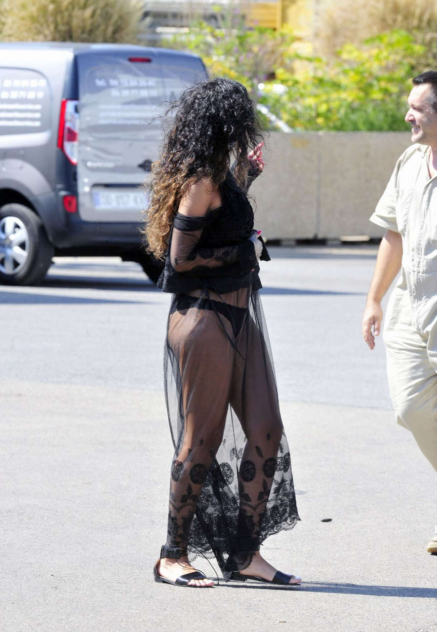 Rihanna Racy Sheer Skirt Airport France