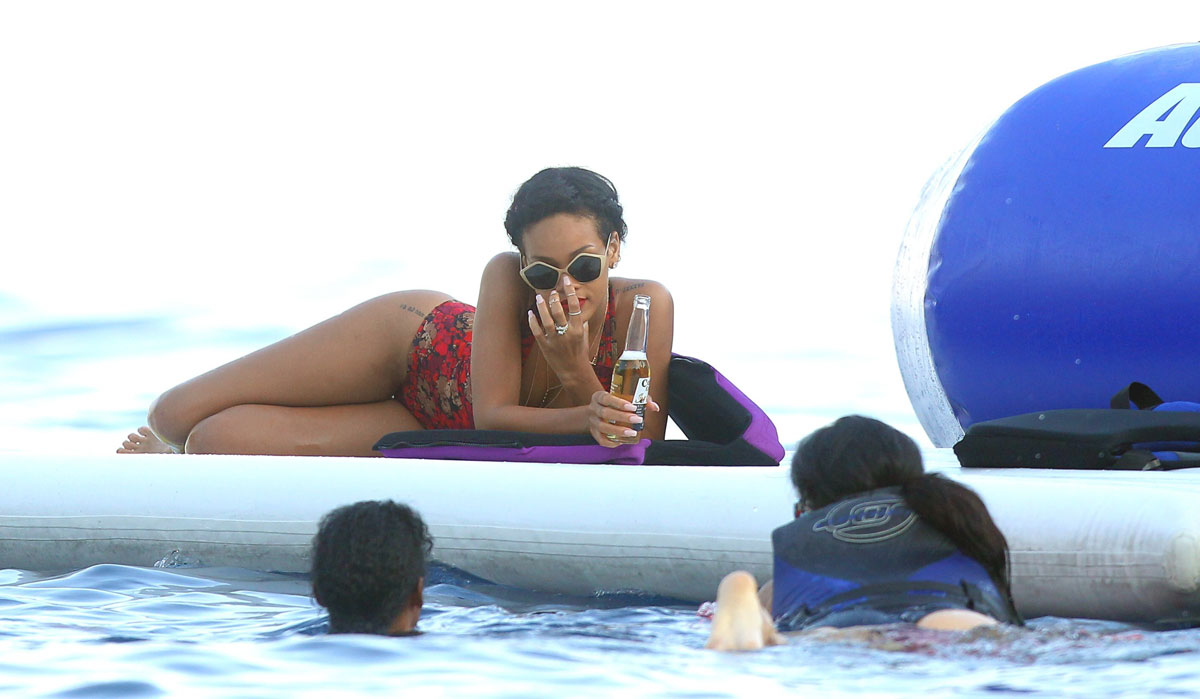 Rihanna Red Swimsuit Vacation France