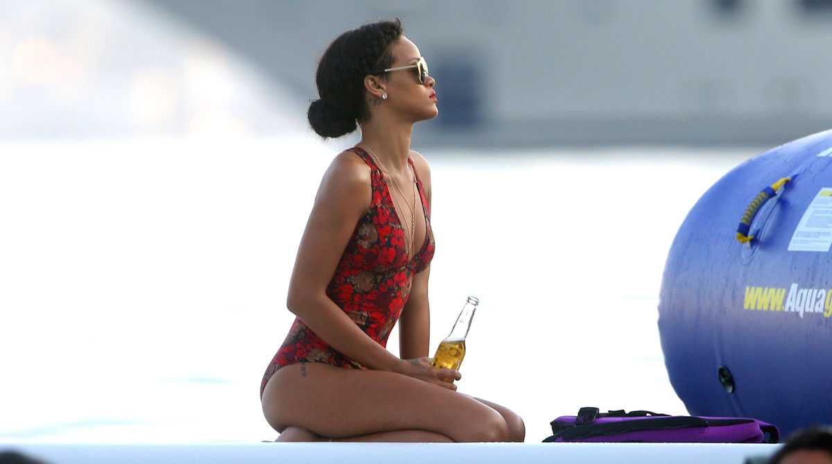 Rihanna Red Swimsuit Vacation France