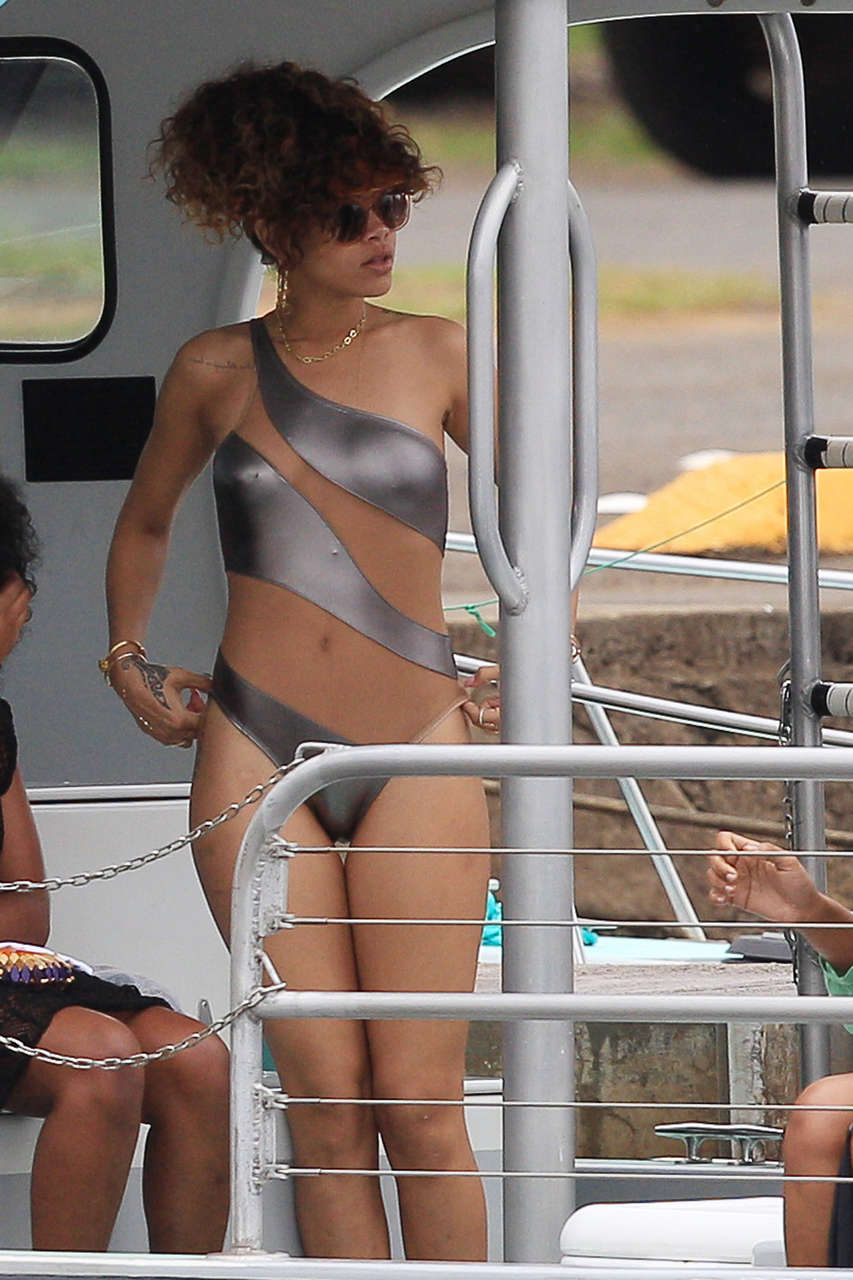 Rihanna Silver Swimsuit Hawaii