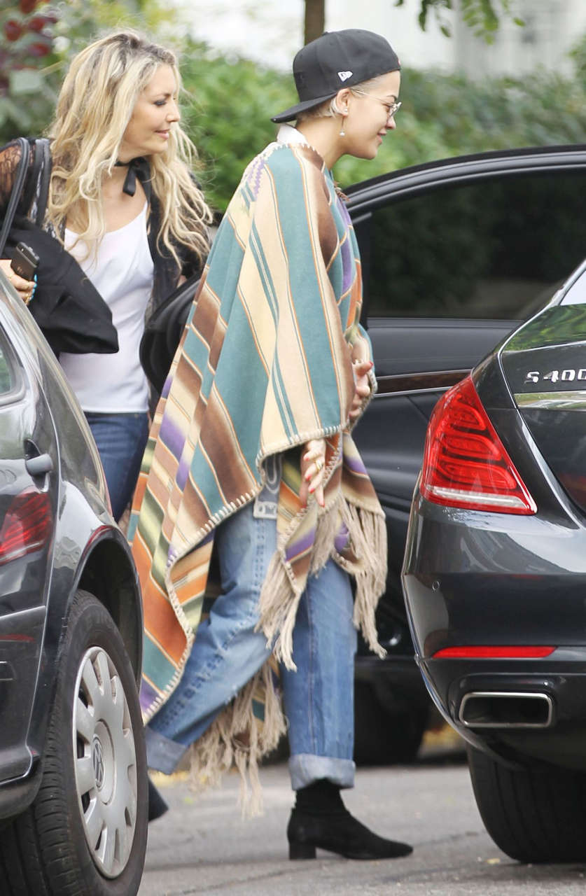 Rita Ora Wearing Poncho Out London