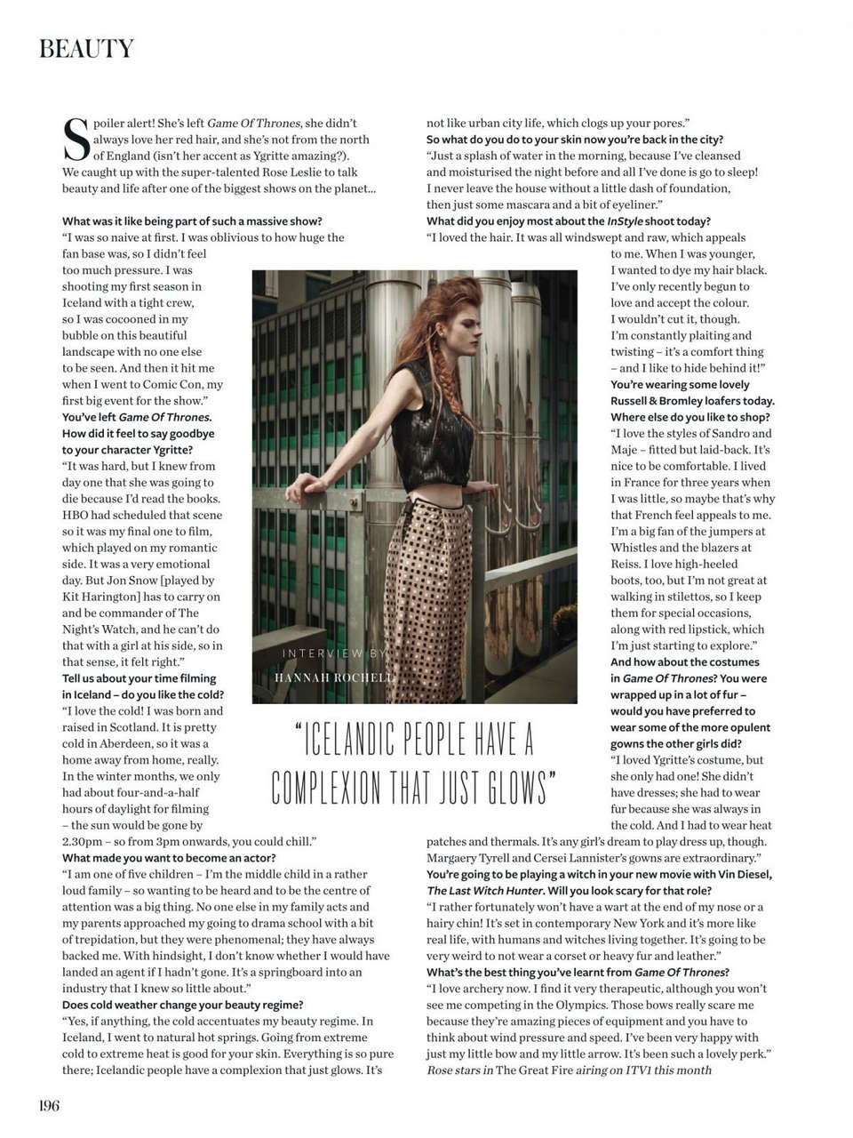 Rose Leslie Instyle Magazine November 2014 Issue