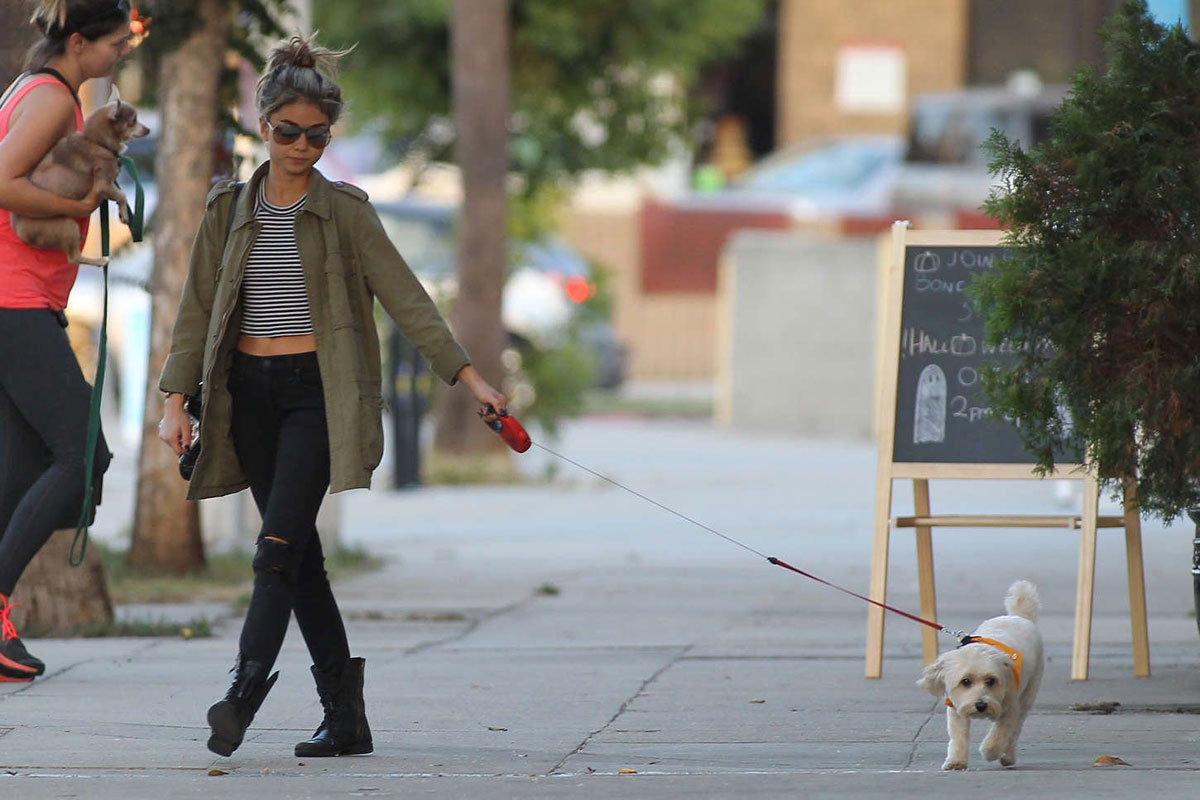 Sarah Hyland Walks Her Dog Out Los Angeles
