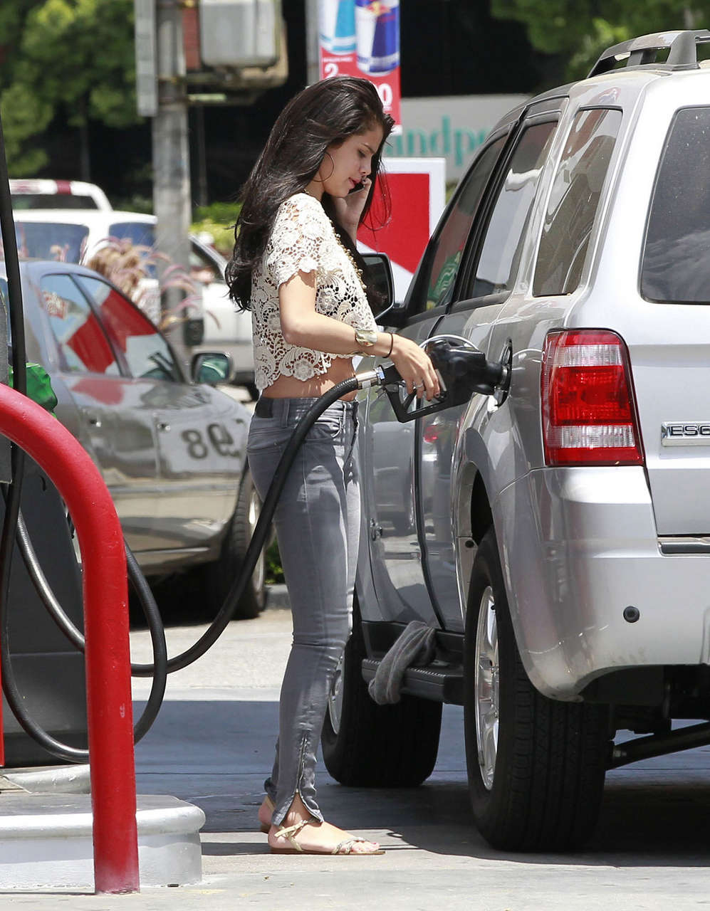 Selena Gomez Tight Jeans Gas Station Encino