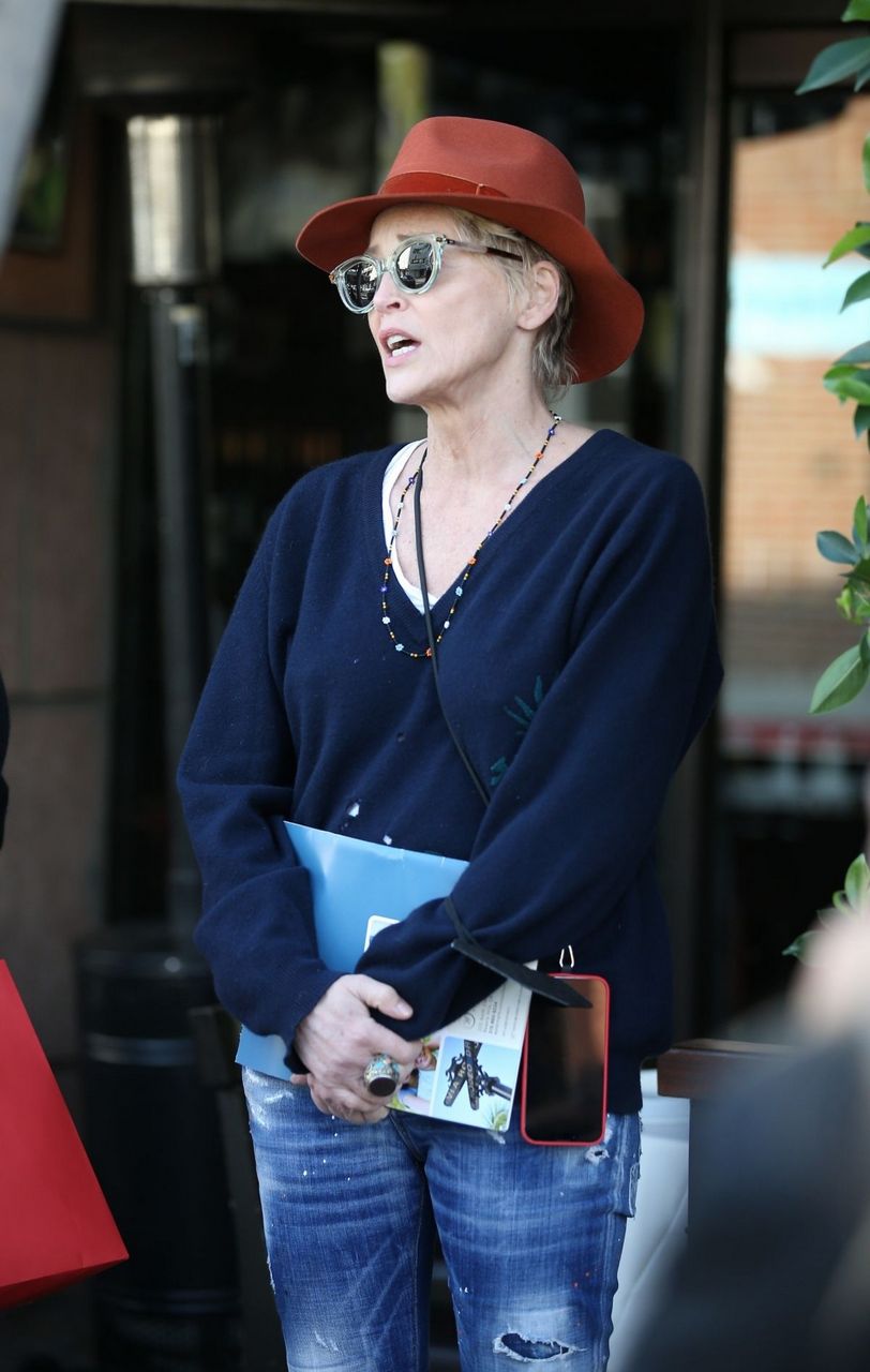 Sharon Stone Out For Lunch Date Via Alloro Beverly Hills