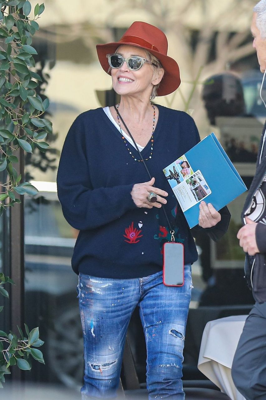 Sharon Stone Out For Lunch Date Via Alloro Beverly Hills