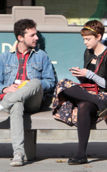 Shia Labeouf With Carey Mulligan At An La Bus Stop
