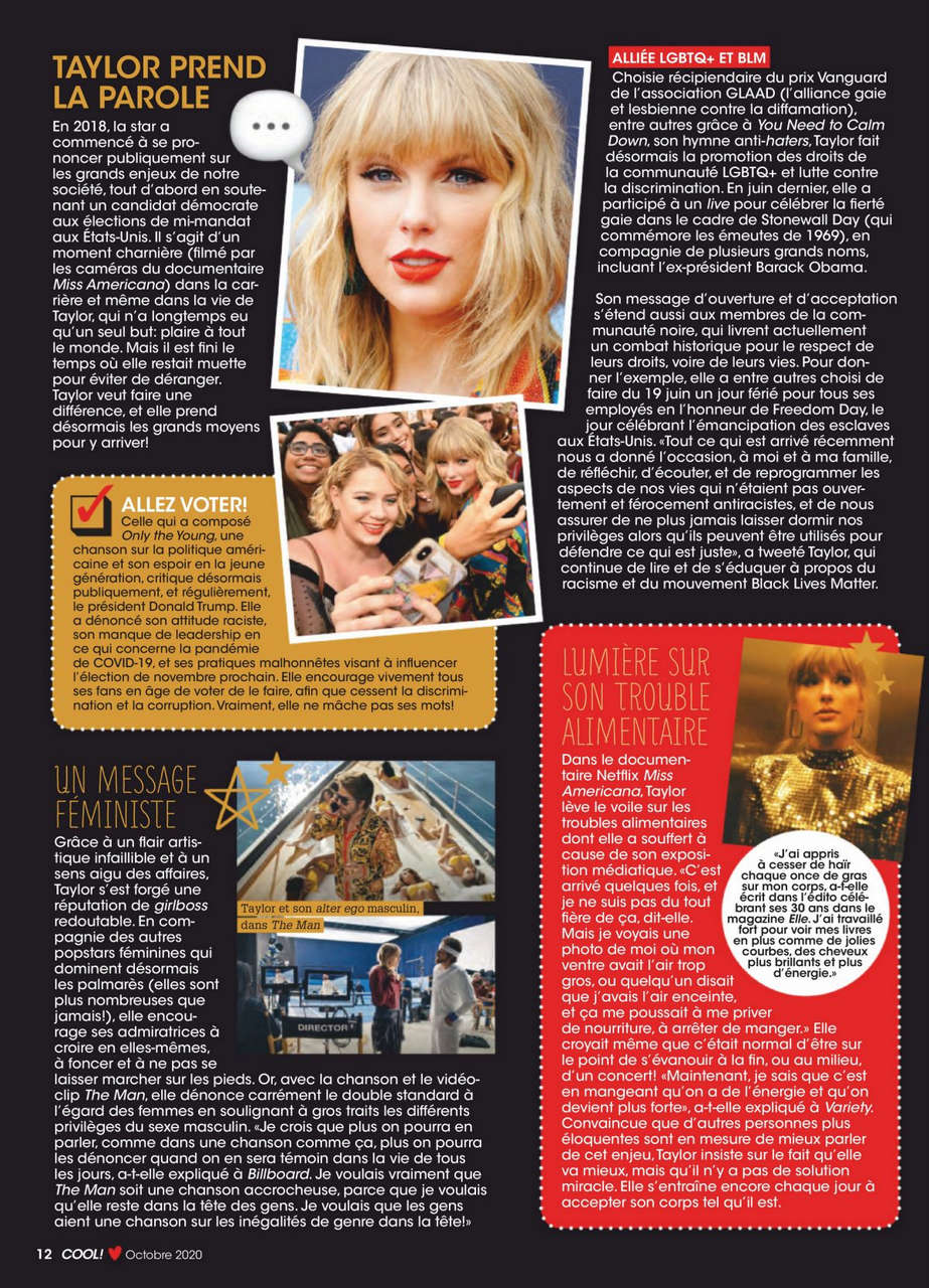 Taylor Swift Cool Canada Magazine October