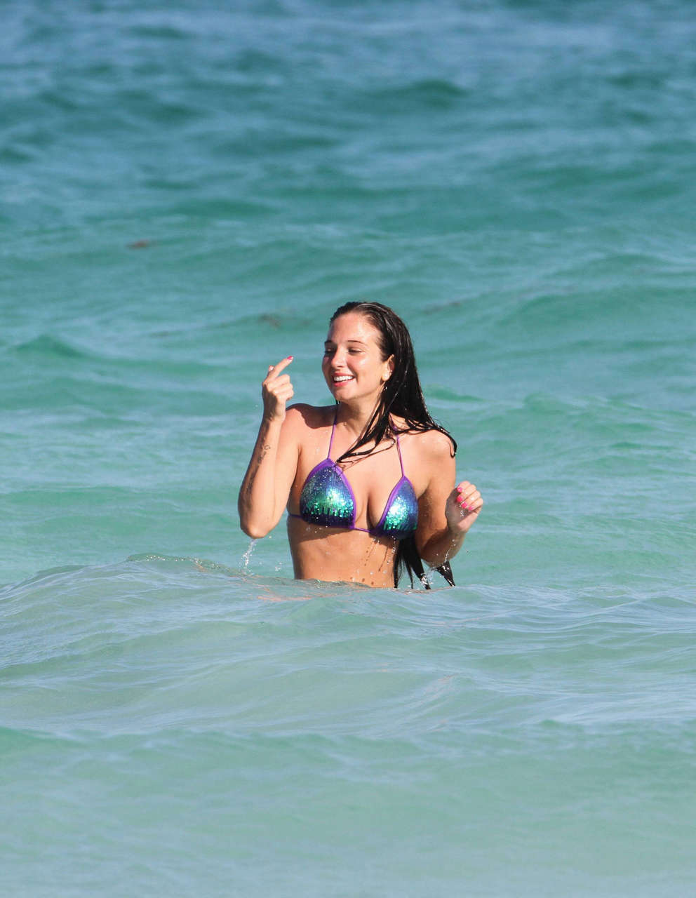 Tulisa Contostavlos Purple Bikini Beach Miami