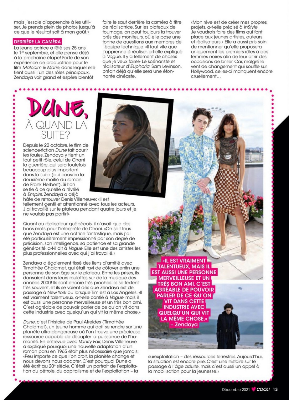 Zendaya Cool Magazine Canada December