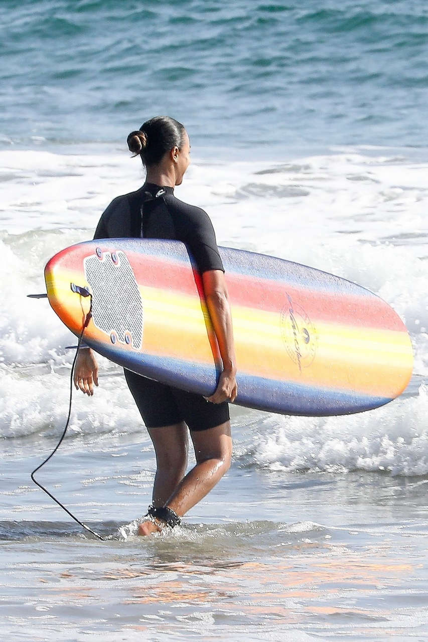 Zoe Saldana Wetsuit Surf Session Malibu
